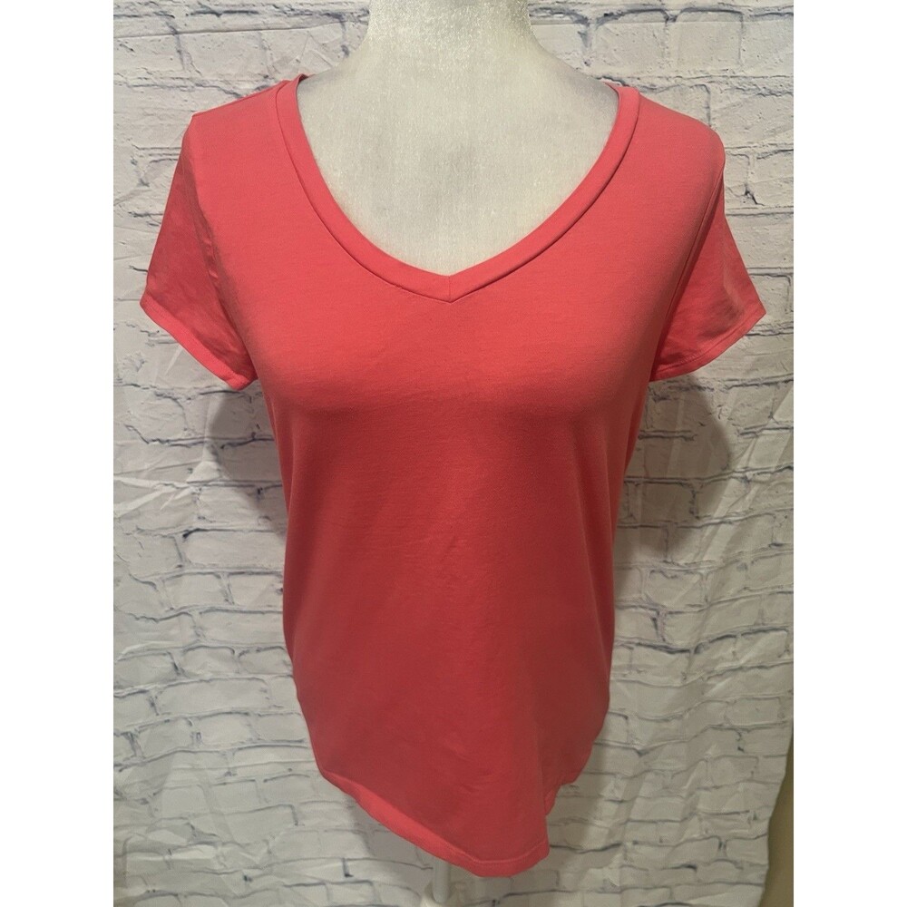 Ann Taylor Short Sleeve Pink Cotton V-Neck Tee Shirt Size Large